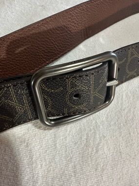 Calvin Klein Brown Monogram Reversible Belt with Gunmetal Buckle